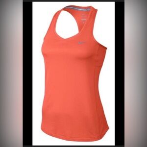 Nike Women's Dri-FIT Miler running tank top in a coral/orange